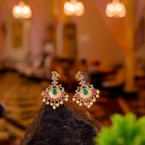 Handmade Gold Plated Peacock Earring Set with Zircon and Diamond for Wedding - Product Image 3