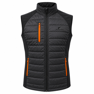 Blackthorn Men's Black Puffer Vest With Orange Zippers Stand Collar Windproof Winter Casual Outerwear <b>Gilet</b> Jacket - Product Image 1