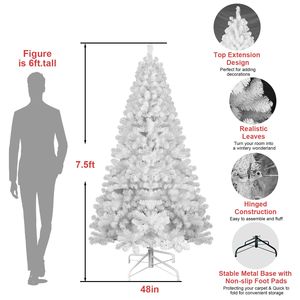 Sapin de Noël artificiel blanc pré-éclairé de 7,5 pieds avec 450 lumières blanc chaud, 1240 pointes en PVC, support en métal - Product Image 3