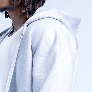 High Demanding Custom Logo Grey Marl Drop Shoulder Men Zip Hoodie Cotton Blended Breathable Gym & Streetwear Zip Hoodie For Men - Product Image 6