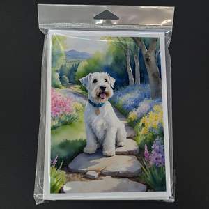 Whimsical A7 Tamaño 5x7 Sealyham Terrier Spring Path Tarjetas de felicitación Paquete de 8 tarjetas de nota en blanco con sobres - Product Image 3