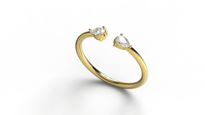18K Gold Minimalist Pear Cut Diamond Open Cuff <b>Ring</b> For Women Teardrop <b>Two</b> <b>Stone</b> Resizable <b>Ring</b> Dainty Adjustable Finger Band - Product Image 2