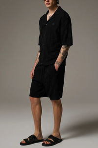 Ensemble short et chemise pour homme, personnalisé, été, décontracté, respirant, manches courtes, coton, coupe décontractée, tricot, motif damier, logo sur le devant - Product Image 6