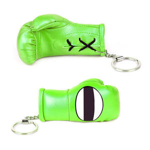 <b>Green</b> PU Leather Boxing Glove Keychain With <b>Lace</b>-up Wrist And X Stitch Design Unisex Martial Arts Accessory - Product Image 1