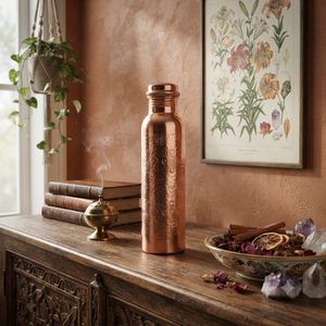 Botella de Agua de Cobre Premium con Patrón Ornamental Antiguo, Tapa de Rosca Hermética, Frasco Ayurvédico Reutilizable para Viajes y Hogar - Product Image 6