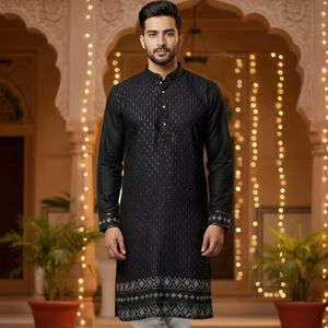 Conjunto de Kurta y Pijama de Seda Pura Premium para Hombre, Bordado con Hilo – Ideal para Bodas y Fiestas - Product Image 1