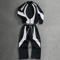 Ensemble de survêtement unisexe léger, coupe-vent, imprimé délavé à l'acide, orné de strass, pour l'hiver, le streetwear, la course, la gym et les activités de plein air