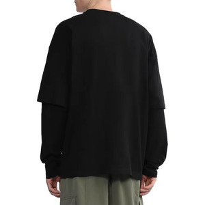 Camiseta de hombre de doble capa con mangas, lisa, de ajuste holgado, de algodón suave, lavable, estilo oversize - Product Image 4