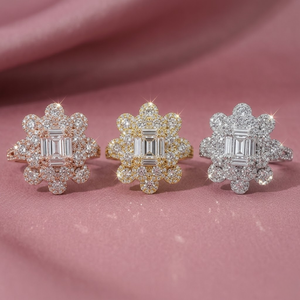 Tailor Made 18k White Gold Real Diamond Round & Baguette Cluster Rings for Wedding Party & <b>Gift</b> - Product Image 5