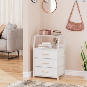 Small White Nightstand with 3 Drawers and 2-Tier Shelf End Table <b>Side</b> Furniture - Product Image 2