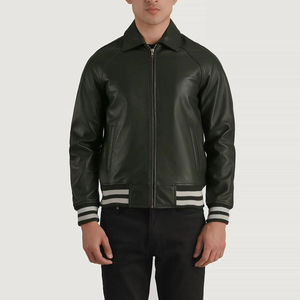 Vestes en cuir véritable pour hommes, sur mesure, avec broderies personnalisées, de haute qualité, imperméables, style bomber classique, streetwear, varsity. - Product Image 4