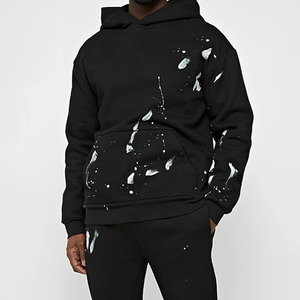 Custom Men's Winter Tracksuits Distressed Black Fleece Jersey New <b>Paints</b> Splatter Eco-Friendly 100% Cotton Distressed Tracksuit - Product Image 1