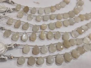 Natural White <b>Rainbow</b> Moonstone Tear <b>Drop</b> Briolette 8x12mm Beads - Product Image 2