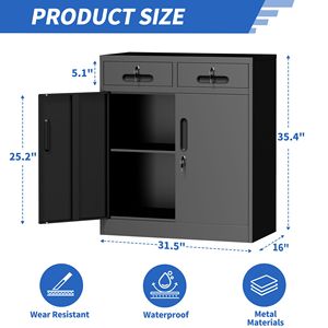 Archivador de Acero Resistente con Cerradura, 2 Cajones y 2 Puertas, Almacenamiento para Oficina, 1 Estante Ajustable - Product Image 2