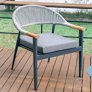 Silla de Comedor Moderna para Exteriores, Ecológica, Respaldo Alto, Respaldo Tejido Azul, Asiento de Algodón Gris, Patas de Acero Inoxidable, para Apartamento o Escuela - Product Image 6