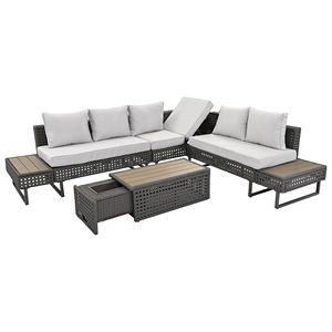 Conjunto de Muebles de Patio Extensibles para 6 Personas con Mesa de Centro, Cubitera y Asientos Plegables para Jardín - Product Image 4