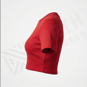 เสื้อยืดสีพื้นแบบกำหนดเอง เสื้อกีฬา ผ้าฝ้ายทรงเข้ารูป ครอปท็อป แขนสั้น ผู้หญิง สไตล์ลำลอง เสื้อผ้าออกแบบเองได้ - Product Image 3