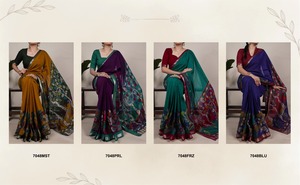 Sarees de Viscosa Chanderi, Colecciones para Bodas, Colecciones Festivas, Sarees Estampados al por Mayor, Sarees Chanderi Kalamkari - Product Image 6