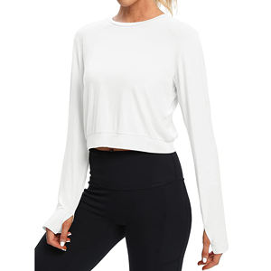 Ropa Deportiva, Tops de Yoga para Mujer, Logotipo Personalizado Impreso, Lisos, para Gimnasio, Entrenamiento, Top de Yoga de Manga Larga para Mujer - Product Image 1