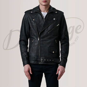เสื้อแจ็คเก็ตหนังแท้สีดำสำหรับผู้ชาย รุ่นพรีเมียม สไตล์ไบค์เกอร์  ปกเสื้อแบบคลาสสิก ทรงเข้ารูป สไตล์วินเทจ สำหรับขี่มอเตอร์ไซค์  เสื้อโค้ทลำลอง - Product Image 1