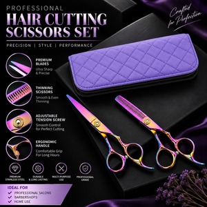 Rainbow Hair Scissors Straight Salon Cutting <b>Shears</b> with Comb and Zipper Case for Barber Styling - Product Image 1