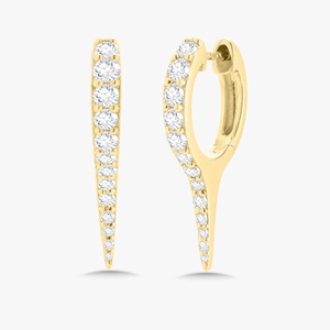 Diamonds <b>Huggie</b> Hoop Earrings V Shaped Pave Round Lab Grown Hinged Drop Pierced Modern Manufacturer Wholesale 14k 18k <b>Solid</b> <b>Gold</b> - Product Image 5
