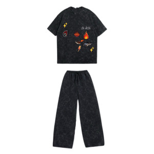 260 GSM Cotton Fleece Black <b>Graphic</b> <b>Tee</b> Pant Set Reactive Print Puff Print Custom Logo Fit 2 Pieces Sets men's - Product Image 6