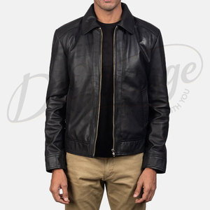 Chaqueta Clásica Negra de Cuero Genuino para Hombre - Prenda Exterior Informal de Piel de Oveja Suave de Primera Calidad con Cuello Camisero y Cierre de Cremallera - Product Image 1