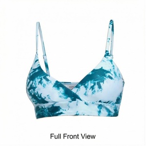 Top de bikini con cuello pronunciado y detalle de nudo para mujer, en tie-dye, de licra y poliéster elástico, para natación - Product Image 1