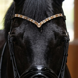 Frontal de Cheval de Dressage en Cuir de Luxe Personnalisé, Forme en V, avec Strass en Cristal Olive, Accessoires de Bridon en Gros, OEM - Product Image 1