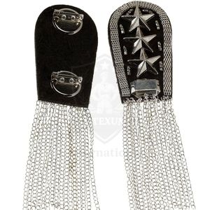 D-TEXUNI INTERNATIONAL Épaulettes Cérémonielles Argentées à Trois Étoiles avec Chaînes et Pompons, Meilleures Ventes - Product Image 5