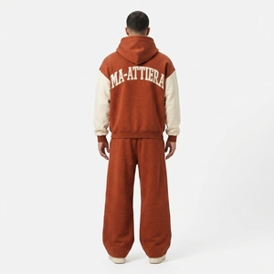 Conjunto Deportivo de Dos Piezas Personalizado para Hombre, Sudadera con Capucha y Cremallera Completa en Bloques de Color y Pantalones Deportivos de Pierna Ancha - Product Image 4