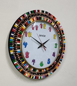 Handmade Colorful Pencil Wall <b>Clock</b> Needle Silent Sweep Quartz Movement Wood Frame 14x14" <b>Art</b> Deco Design for Living Room - Product Image 6