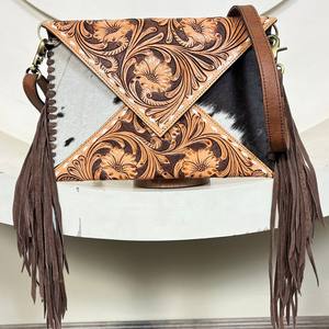 Manufacturer New Arrival Hot Selling Hand Tooled Leather Fashion Western Handbags Custom Luxury Designer Fringe Purse for Women - Product Image 5