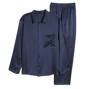 Luxury <b>Men</b> Silk Sleepwear <b>Set</b> Long Sleeve <b>Pajamas</b> <b>Set</b> Solid Color High Quality Silk Nightwear Breathable Home Suit - Product Image 5