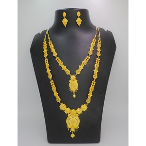 Ensemble de colliers pour femmes, bijoux spéciaux arabes saoudiens, bijoux indiens, bijoux des Émirats arabes unis, ensemble de bijoux plaqué or, long collier avec boucles d'oreilles - Product Image 3