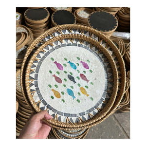 Panier de service en rotin nacre de qualité commerciale avec finition mosaïque, écologique, pour la maison, l'hôtel et la restauration - Product Image 2