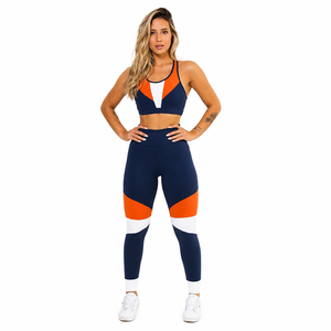 High Waist Yoga Set Women Patchwork Fitness Clothing Sports Bra Gym Leggings 2 Piece Workout Set Athletic Activewear Wholesale - Product Image 1