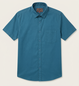 Enovate Breathable Casual 100% Cotton Woven Solid Back Neck Logo Half-Sleeve <b>Dress</b> Shirts for <b>Men</b> - Product Image 1