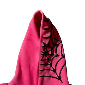 Sweat-shirt unisexe à capuche imprimé toile d'araignée rose personnalisé, style Y2K streetwear, coupe oversize, en coton épais, pour le hip-hop - Product Image 2