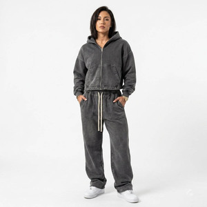 Conjunto Deportivo Unisex de Algodón con Capucha, Cierre de Cremallera, Manga Larga, Color Sólido, Corte Holgado, Informal, para Otoño, con Bolsillos Laterales - Product Image 6
