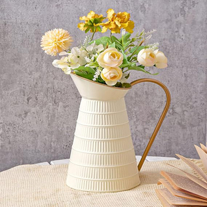 <b>White</b> Metal Pitcher Planter Farmhouse Galvanized Flower Vase Rustic Decorative Milk <b>Jug</b> Planters - Product Image 1