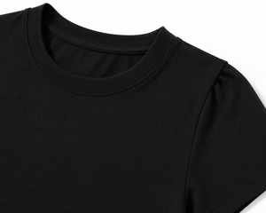 Camiseta Corta de Cuello Redondo Vintage para Mujer, Manga Corta, Color Negro Sólido, Informal, Ajustada, Tejido de Punto Jersey, 100% Algodón, Primavera - Product Image 3
