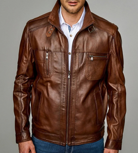 New Style Men's Cowhide Leather Jacket with Logo <b>Decoration</b> 100% Cowhide Leather Material Full Sleeves for Autumn/<b>Winter</b> Use - Product Image 1