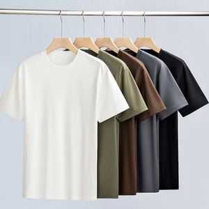 T-shirt à manches courtes en tricot uni pour homme, coupe classique, col rond, coton, vêtement décontracté, respirant, séchage rapide - Product Image 1