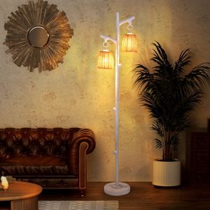 2-<b>Light</b> <b>Tree</b> Trunk Floor Lamps with Wicker Shade - Product Image 2