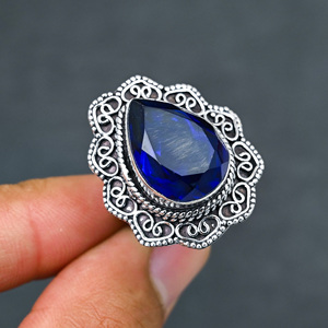Anillo de Plata de Ley 925 con Tanzanita Azul Creada en Laboratorio, Hermoso Anillo con Piedra en Forma de Pera, Joyería de Boda Hecha a Mano con Turquesa - Product Image 1