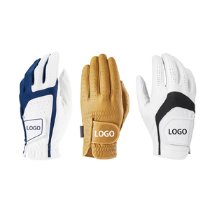 Men's Left Hand Golf Gloves Breathable Soft Leather <b>Adjustable</b> Wrist <b>Strap</b> Custom Logo Sporty Design White Blue Tan - Product Image 1