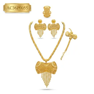Unique African Gold Plated Pendant <b>Necklace</b> Set for Women Nigerian Bridal Wedding Jewelry with Earrings <b>Ring</b> & Bracelet - Product Image 2