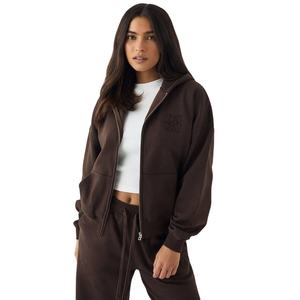 Fashionable <b>Women</b> <b>Fleece</b> Solid Hooded Winter Sweatshirts Long Sleeve Drawstring Pockets Loose Zipper Front <b>Black</b> Hoodie - Product Image 1